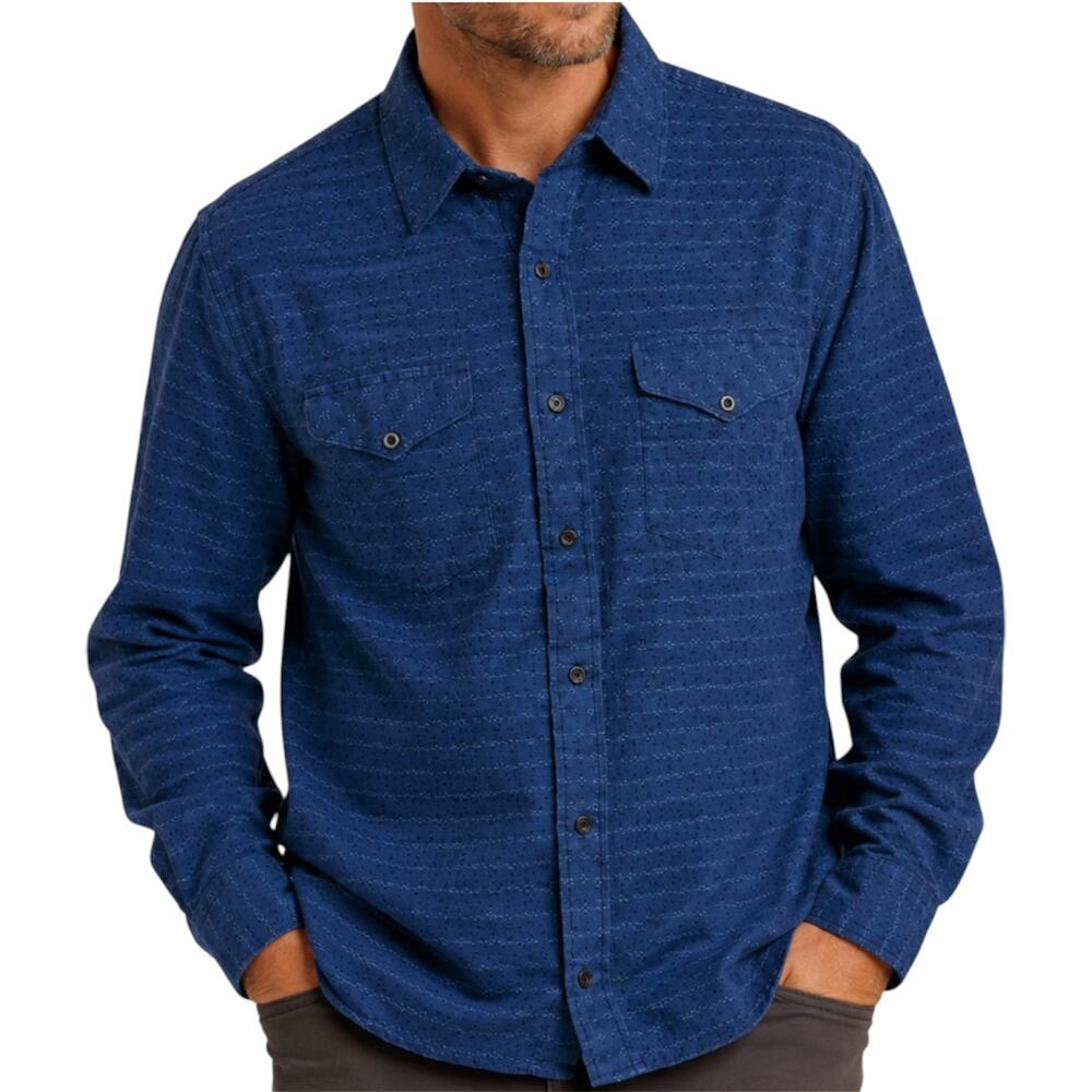 VTG Ruddock Bros Button Down Shirt 100% Cotton Collared Striped Navy XL